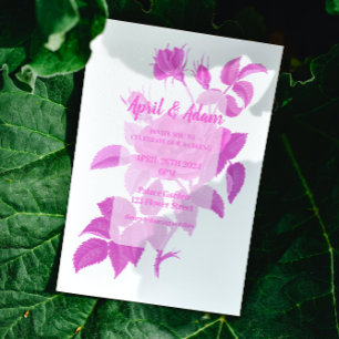 Convite para Casamento de Rosa Flor Branco e Rosa