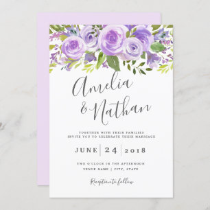 Convite para Casamento de Rosa Floral de lavanda d