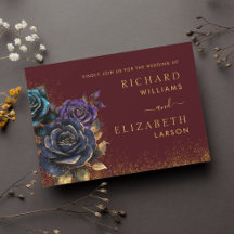 Convite para Casamento de Rosa Glitter Burgundy