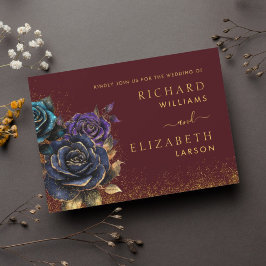 Convite para Casamento de Rosa Glitter Burgundy
