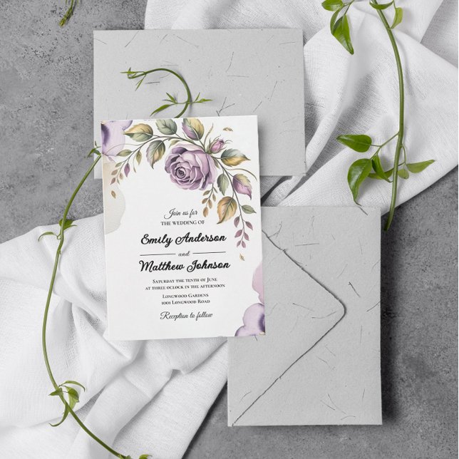 Convite para Casamento de Rosa Purple Designer (Criador carregado)