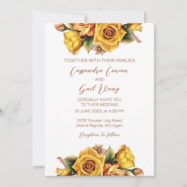 Convite para Casamento de Rosas Amarelas (Frente)