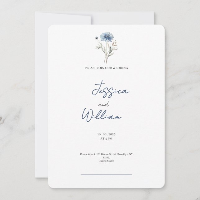 convite para casamento de rosas azuis de marinho l (Frente)