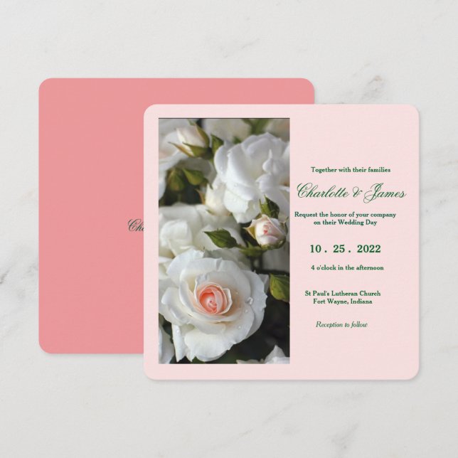 Convite para Casamento de Rosas Brancas (Frente/Verso)