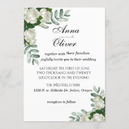 Convite para Casamento de Rosas Brancas Delicadas