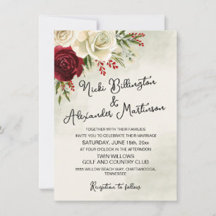 Convite para Casamento de Rosas Brancas Vermelhas
