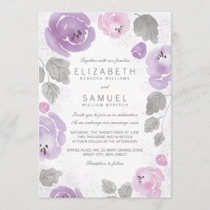 Convite para Casamento de Rosas de Aquarelas Lilát