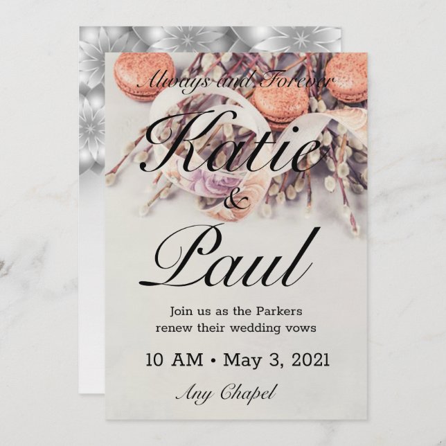 Convite para Casamento de Rosas de Cinzas Elegante (Frente/Verso)