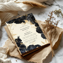 Convite para Casamento de rosas negros Dourados co