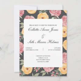 Convite para casamento de Rosas negros e brilhante