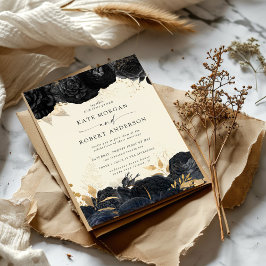 Convite para Casamento de Rosas Pretos Dourados co