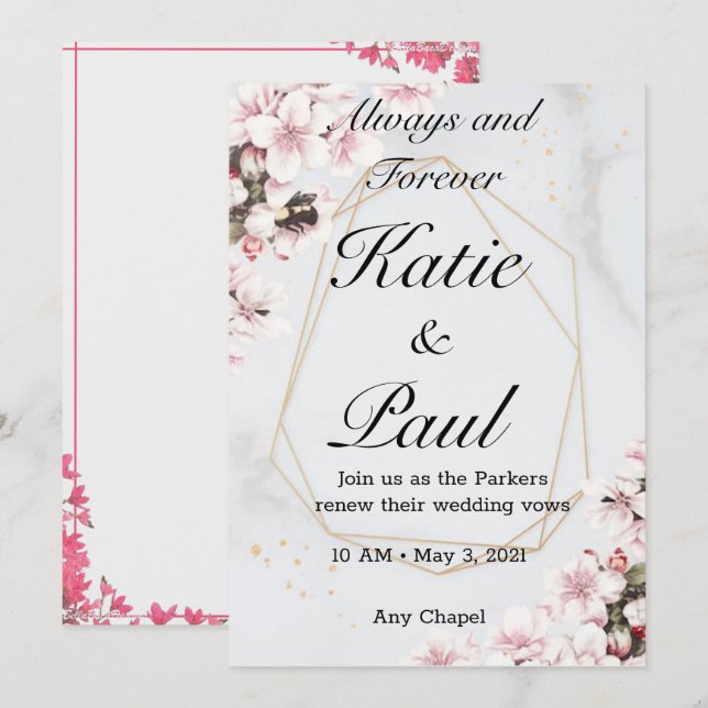 Convite para Casamento de Rosas Rosa Elegante (Frente/Verso)