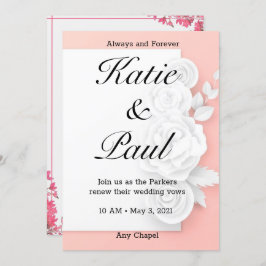 Convite para Casamento de Rosas Rosa Elegante