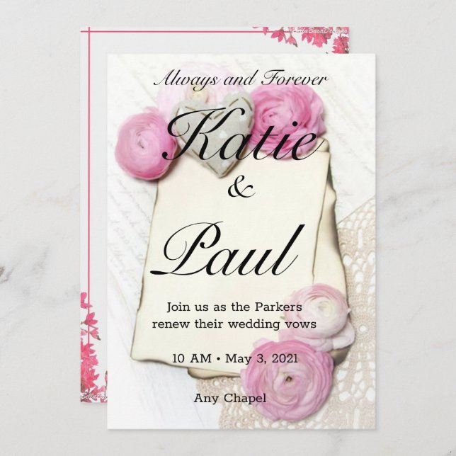 Convite para Casamento de Rosas Rosa Elegante (Frente/Verso)