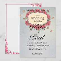 Convite para Casamento de Rosas Rosa Elegante
