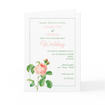 Convite para Casamento de Rosas Rosa Elegante Vint