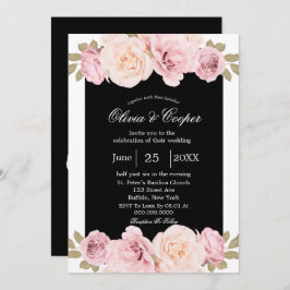 Convite para Casamento de Rosas Rosa Negra e Rosa 