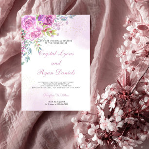 Convite para Casamento de Rosas Roxos Elegantes