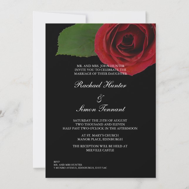 Convite para Casamento de Rosas vermelhas Clássica (Frente)