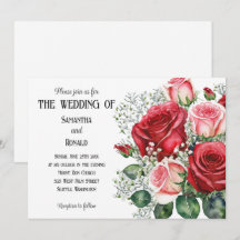 Convite para Casamento de Rosas Vermelhas e Rosa E