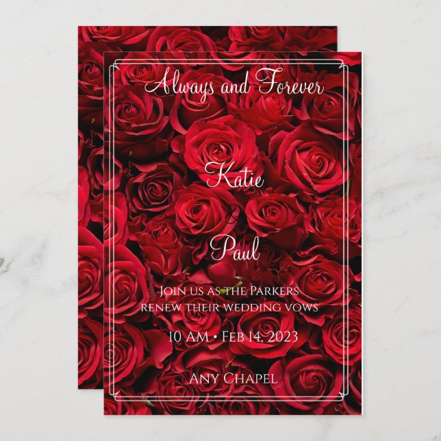 Convite para Casamento de Rosas vermelhas Elegante (Frente/Verso)