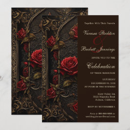 Convite para Casamento de Rosas vermelhas Gótica