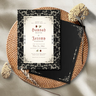 Convite para Casamento de Rosas vermelhas Preta Gó