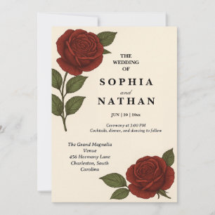 Convite para Casamento de Rosas vermelhas Vintage 