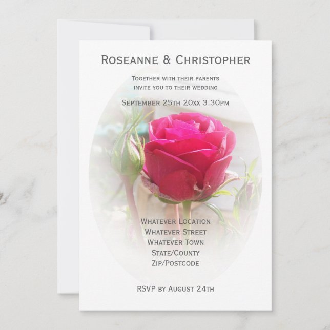 Convite para Casamento de Rosebud Rosa (Frente)