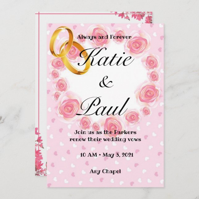 Convite para Casamento de Roses rosa Elegante (Frente/Verso)