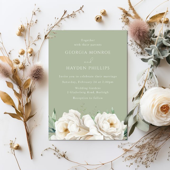 Convite para Casamento de Sábado Floral Branco Ele (Criador carregado)