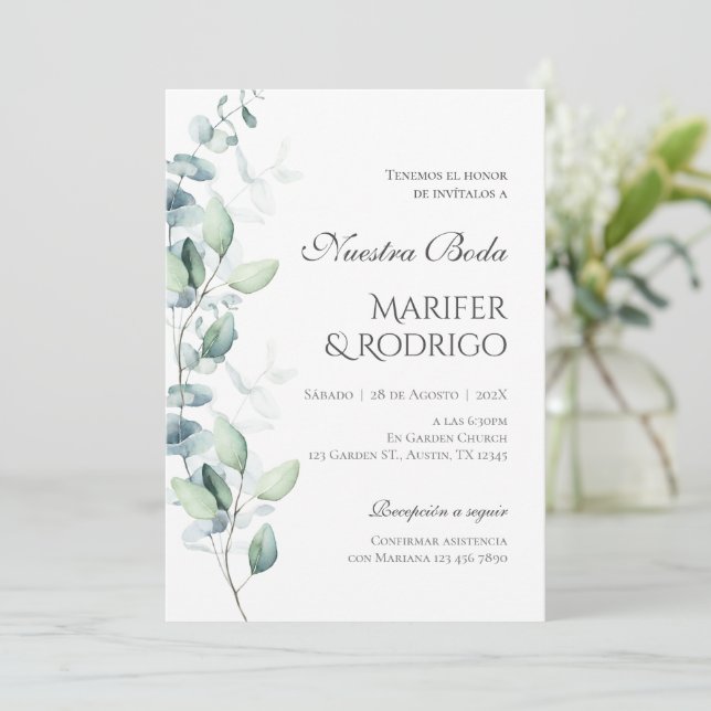 Convite para casamento de Sage Green Flores (Em pé/Frente)