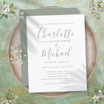 Convite para Casamento de Sage Green Script Minima<br><div class="desc">Apresentando nomes de estilo de assinatura,  este cartão postal de convite para casamento verde de sábio elegante pode ser personalizado com suas informações em letra chic. Projetado por Thisnotme©</div>