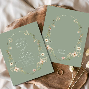 Convite para Casamento de Sage Green Wildflower