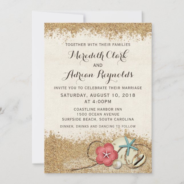 Convite para Casamento de Sandy Beach Hibiscus & S (Frente)