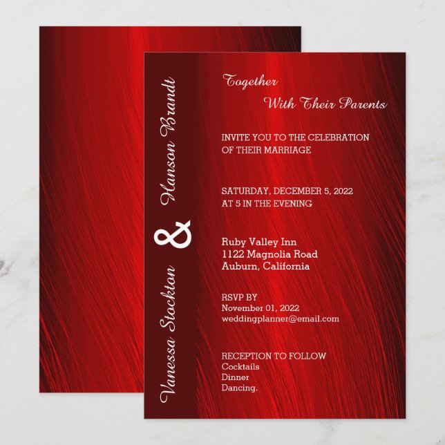 Convite para Casamento de Satin Vermelho Moderno (Frente/Verso)