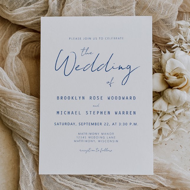 Convite para Casamento de Script Azul Indigo Mínim (Criador carregado)