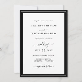 Convite para Casamento de Script Branco e Preto