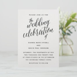 Convite para Casamento de Script Branco e Preto