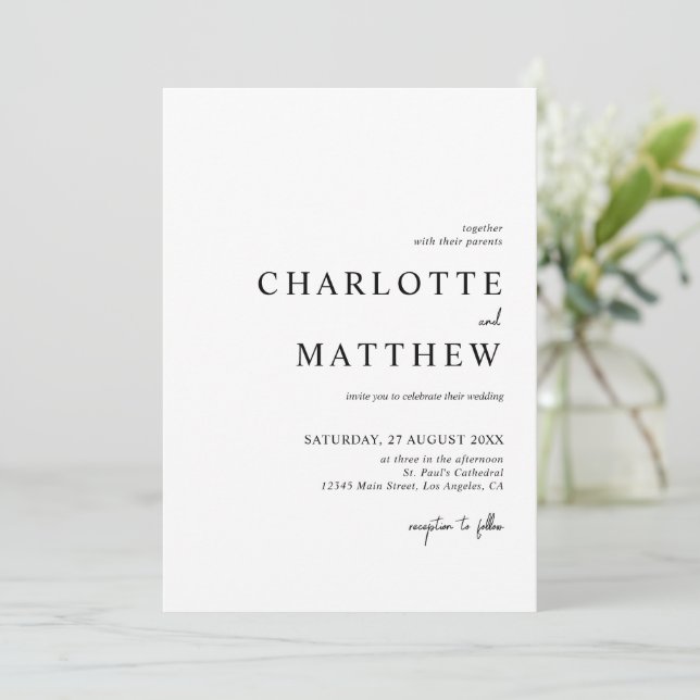 Convite para Casamento de Script Branco e Preto El (Em pé/Frente)