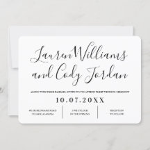 Convite para Casamento de Script Branco e Preto Mo