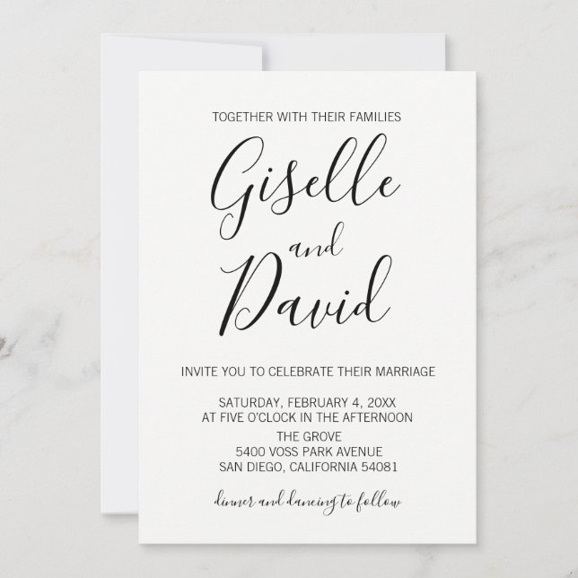 Convite para Casamento de Script Branco Moderno (Frente)