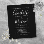 Convite para Casamento de Script Branco Preto de O<br><div class="desc">Apresentando sua foto em preto e branco,  nomes de estilo de assinatura,  este elegante convite de casamento monocromático e minimalista pode ser personalizado com suas informações em caracteres quicos. Projetado por Thisnotme©</div>