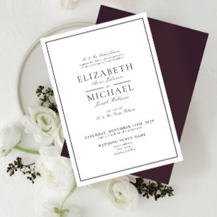 Convite para Casamento de Script Clássico Roxo Ele