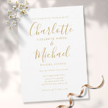 Convite para Casamento de Script de Assinatura Dou<br><div class="desc">Apresentando nomes de estilo de assinatura,  este convite elegante de casamento pode ser personalizado com suas informações em letras de ouro cômico. Projetado por Thisnotme©</div>