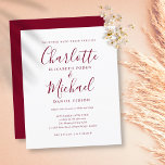 Convite para Casamento de Script de Borda do Orçam<br><div class="desc">Apresentando nomes de estilo de assinatura,  este elegante convite de casamento orçamentário pode ser personalizado com suas informações em cartazes chic burgundy. Projetado por Thisnotme©</div>