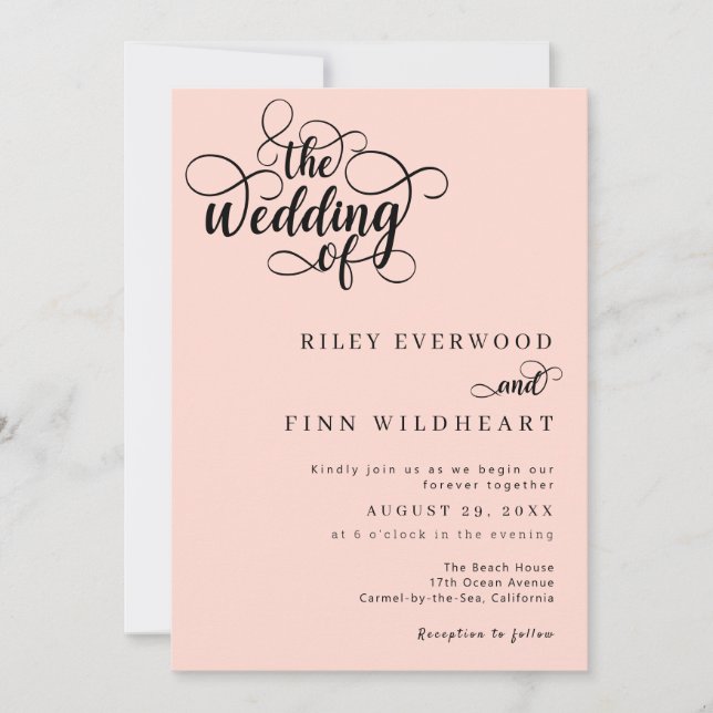 Convite para Casamento de Script de Caligrafia Mod (Frente)