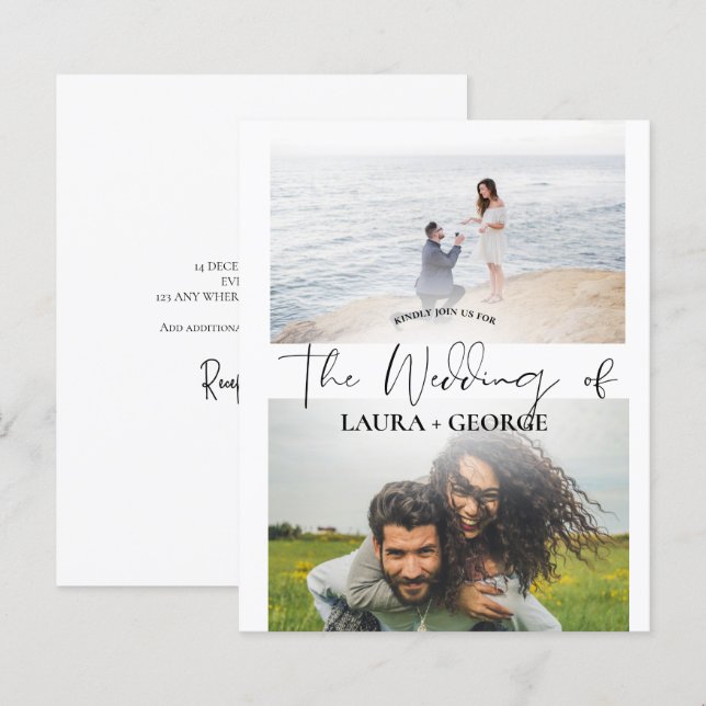 Convite para Casamento de Script de Foto Minimalis (Frente/Verso)