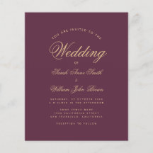 Convite para Casamento de Script de Ouro de Vinho 