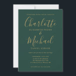 Convite para Casamento de Script Dourado Emerald G<br><div class="desc">Apresentando nomes de estilo de assinatura,  este elegante convite de casamento pode ser personalizado com suas informações em letras de ouro cômico em um fundo verde esmeralda. Projetado por Thisnotme©</div>